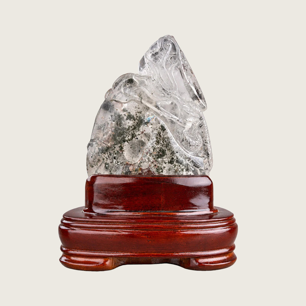 7.5" Phantom Quartz Crystal Dragon Carving  #CTC0068