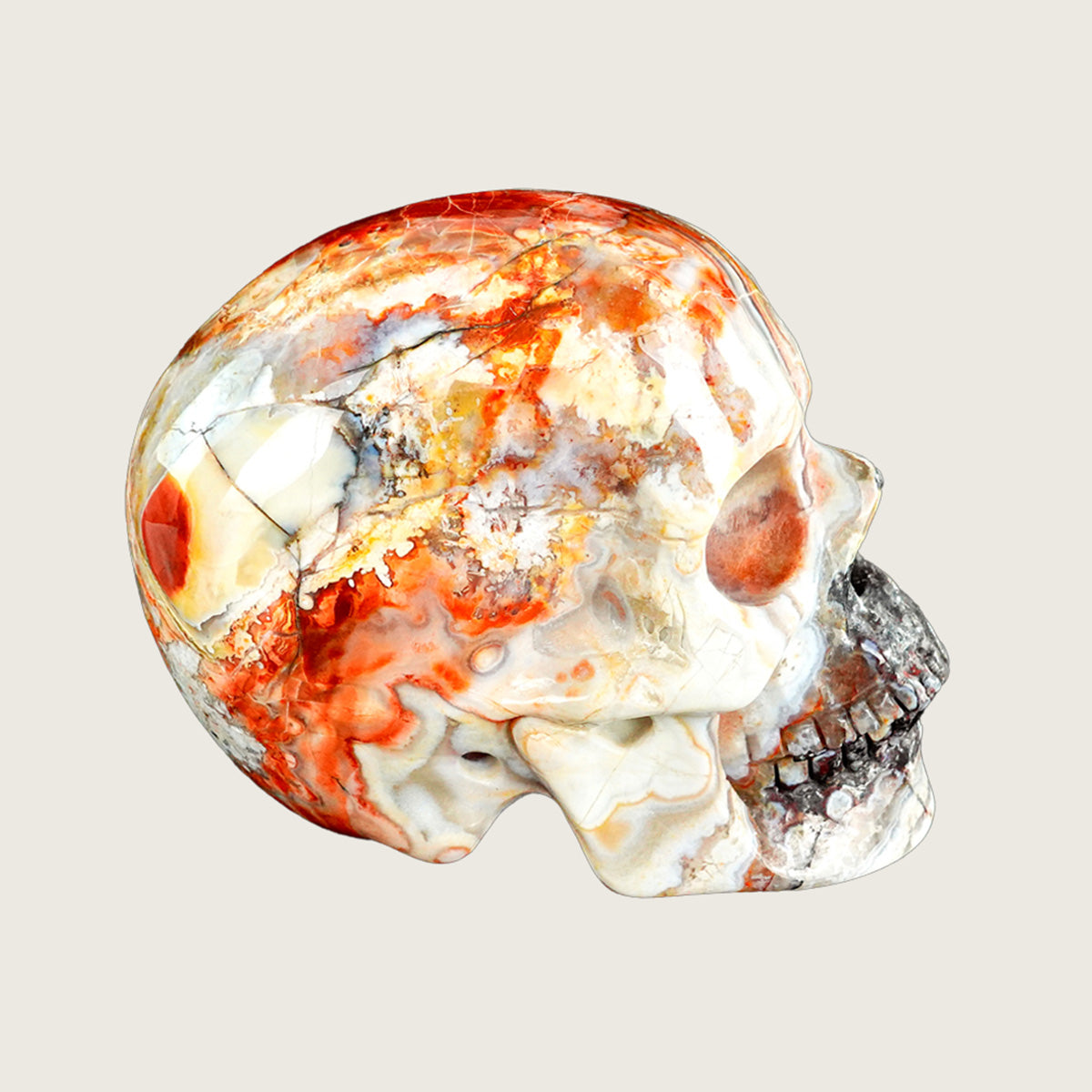 4.5" Red Crazy Lace Agate Crystal Skull Carving  #SKH45018