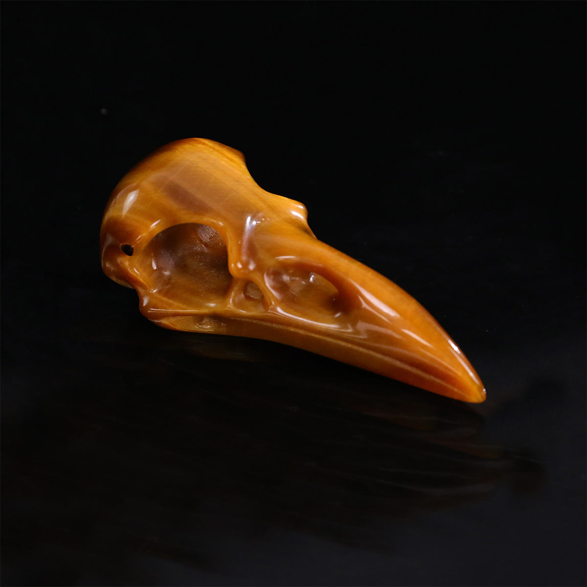 2.5" Tiger's Eye Raven Skull Pendant Carving  #CSC0044