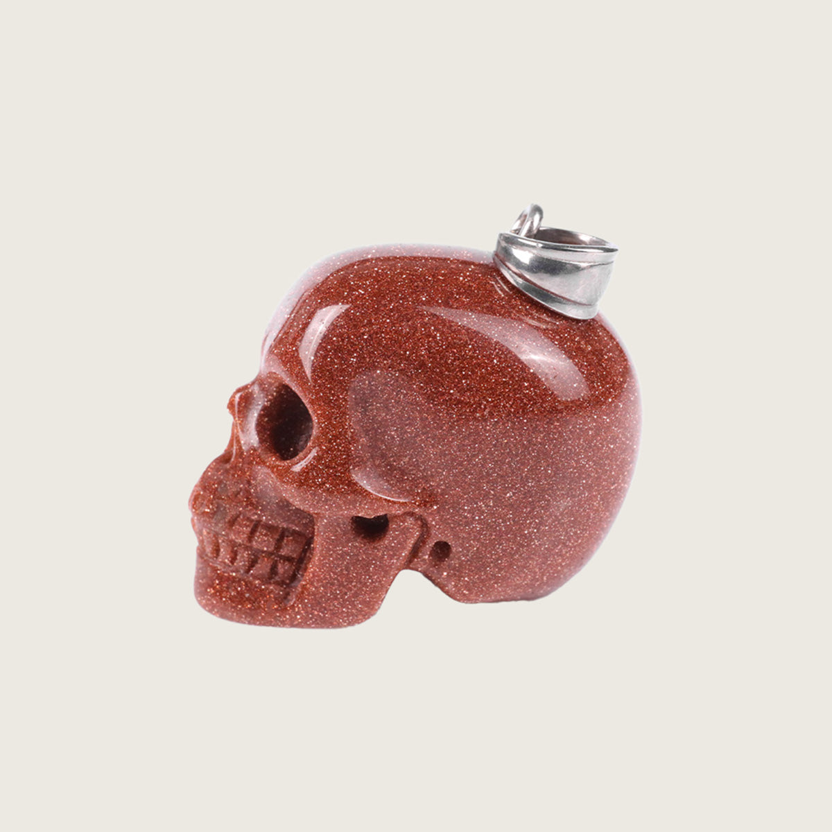 1.1" Brown Goldstone Skull Pendant Carving  #CSC0021