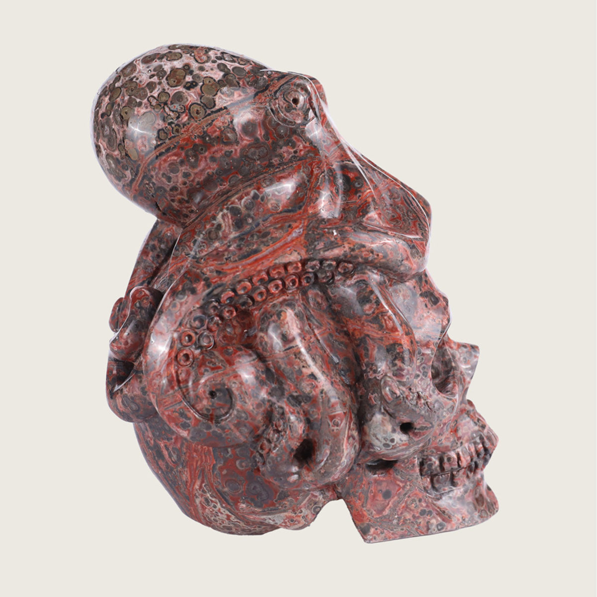 4.2" Leopard Jasper Octopus & Skull Carving  #SCS0010