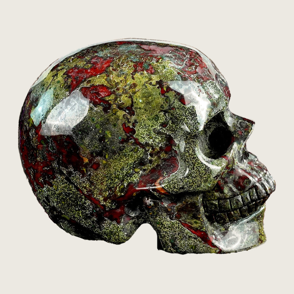 4.5" Dragon Blood Jasper Crystal Skull Carving  #SKHDB4501