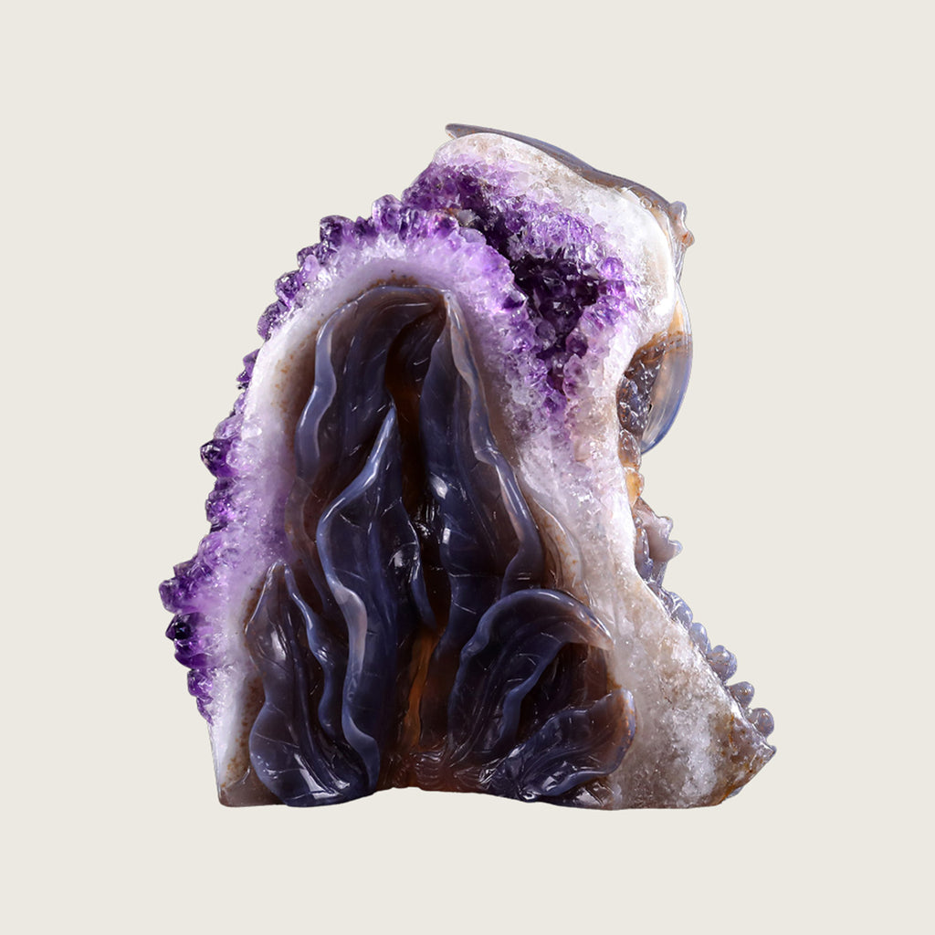 6.1" Amethyst Druse Agate Fishes Carving  #GDC0015