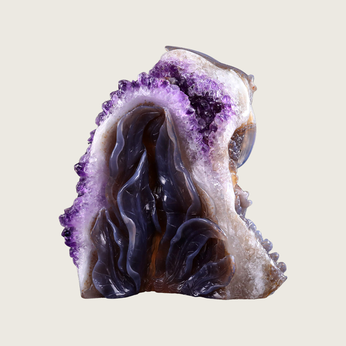 6.1" Amethyst Druse Agate Fishes Carving  #GDC0015