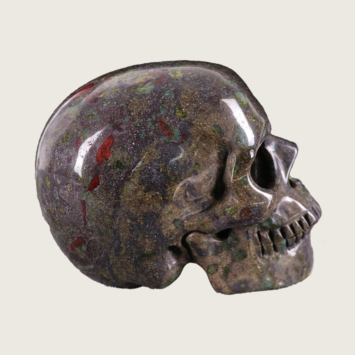 3.0" Dragon Blood Jasper Human Skull Carving  #SKH30016
