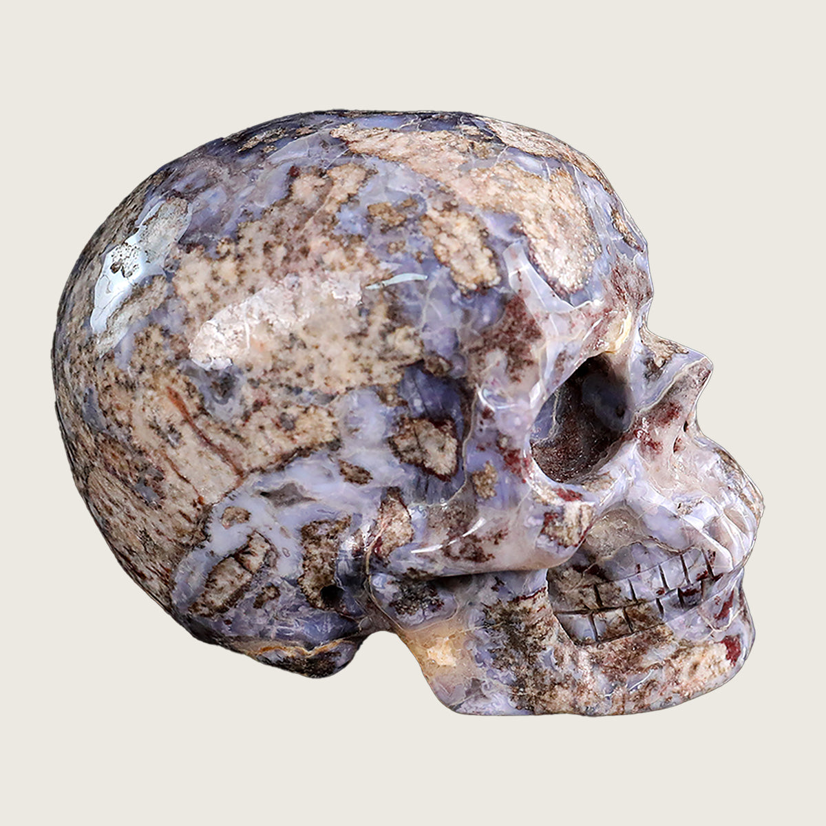 3.0" Blue Flower Agate Crystal Skull Carving  #SKHBF3001