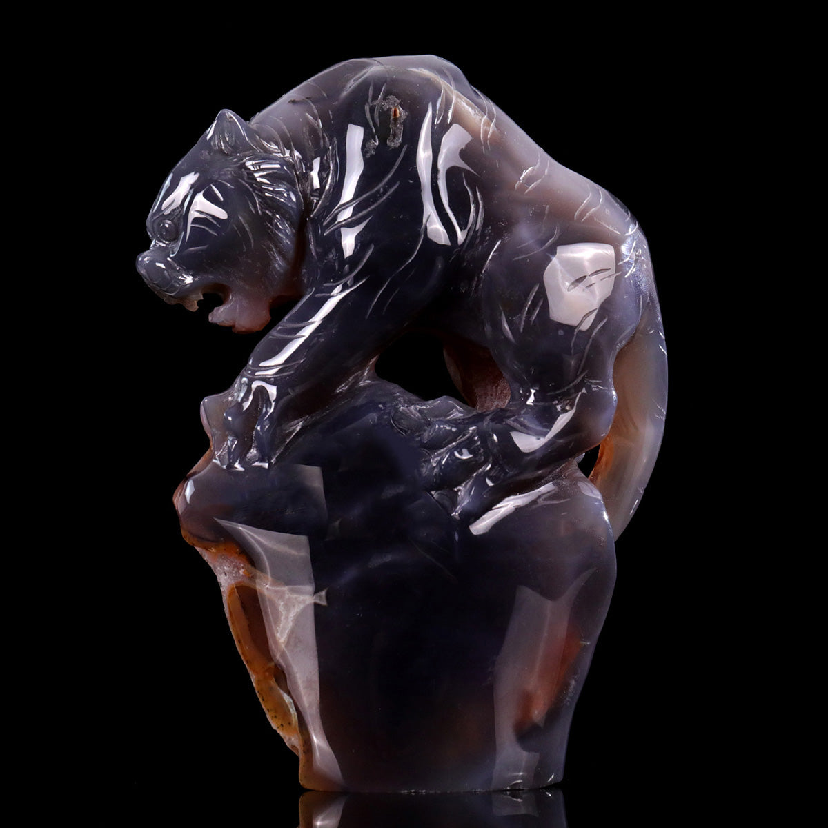 5.0"Geode Agate Crystal Tiger Carving  #GDC0028