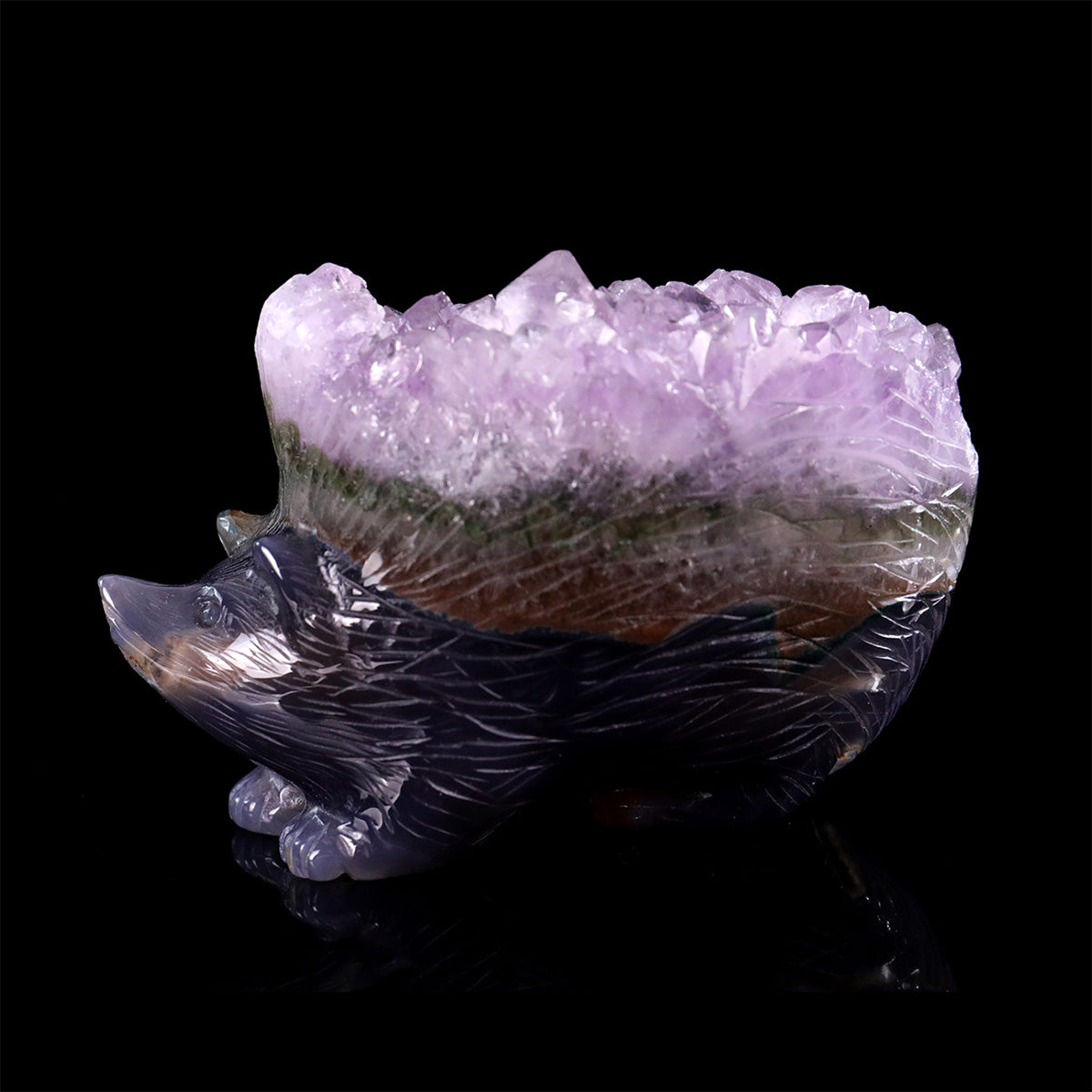3.6"Amethyst Cluster Hedgehog Carving  #GDC0024