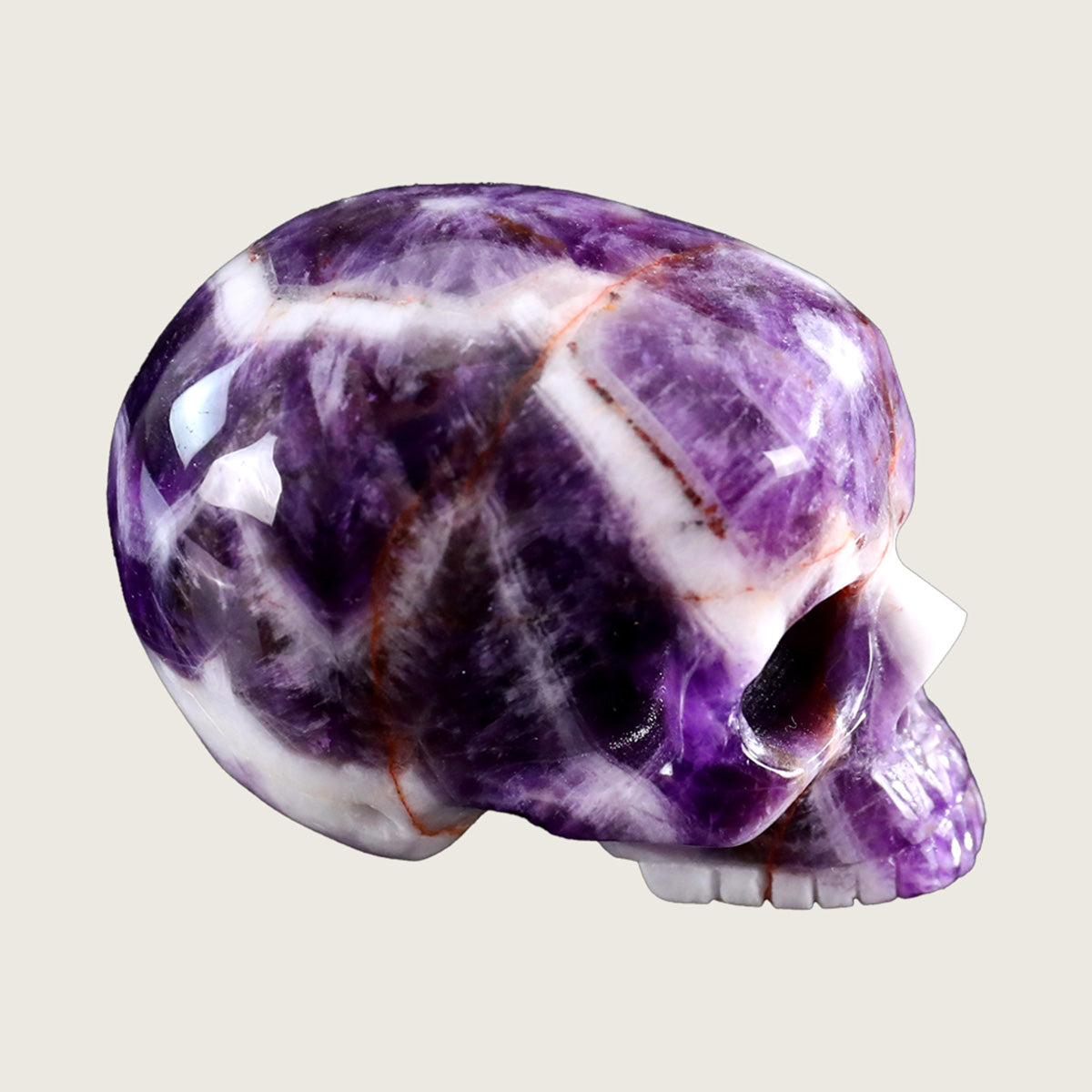 3.0" Chevron Amethyst Jawless skull Carving  #CSC0013
