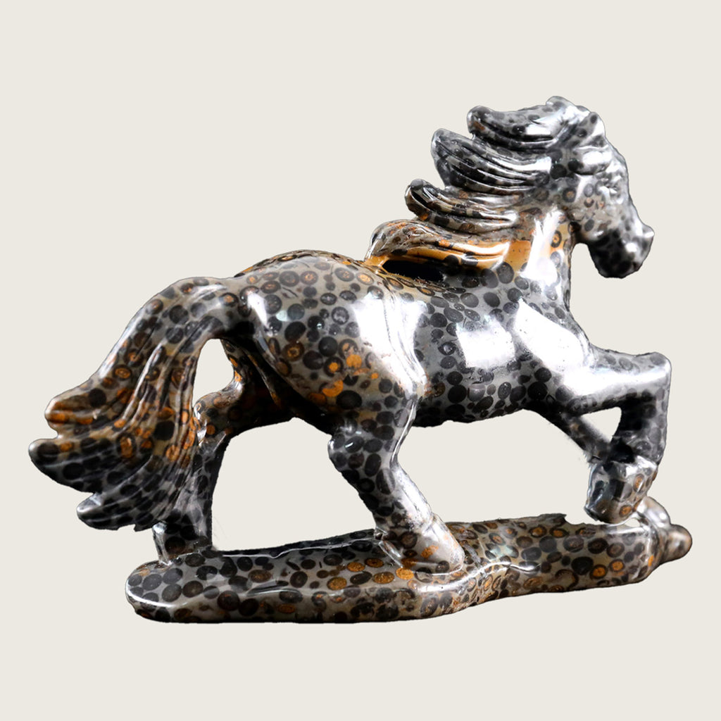 5.8" Leopard Skin Jasper Horse Carving  #CTC0024