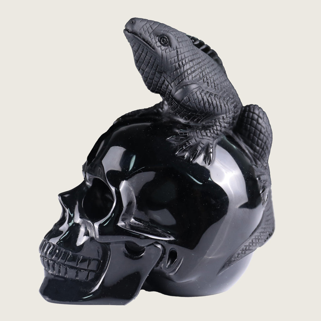 4.7" Black Obsidian Lizard Skull Carving  #SCS0011