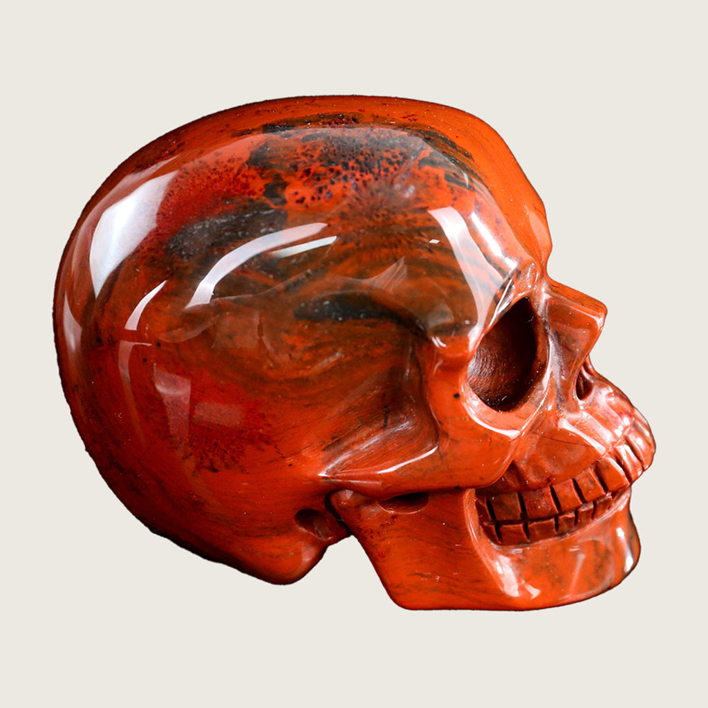 3.0" Red Jasper Human Skull Carving  #SKH30005