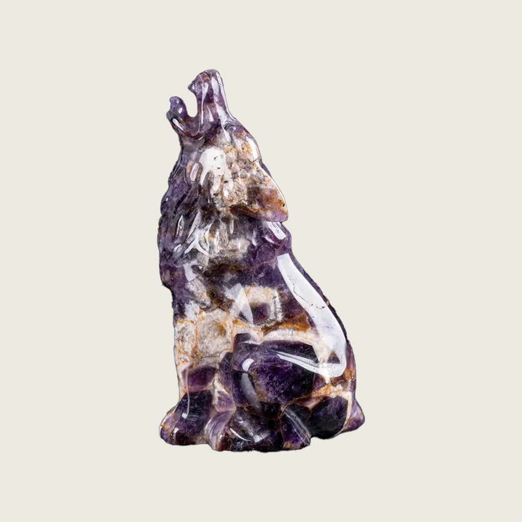 3.0" Amethyst Howling Wolf Carving  #CHA0022