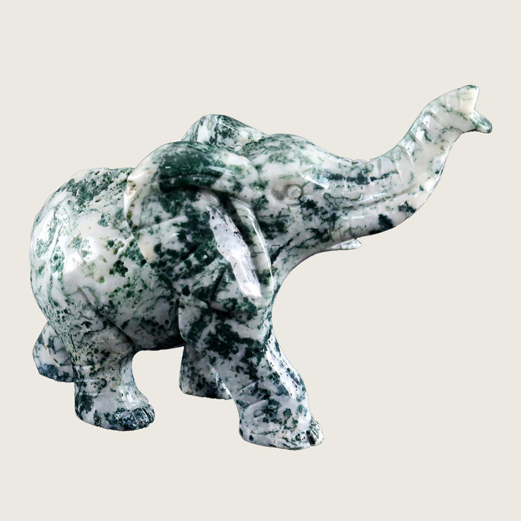 6.3" Moss Agate Elephant Carving  #CTC0019