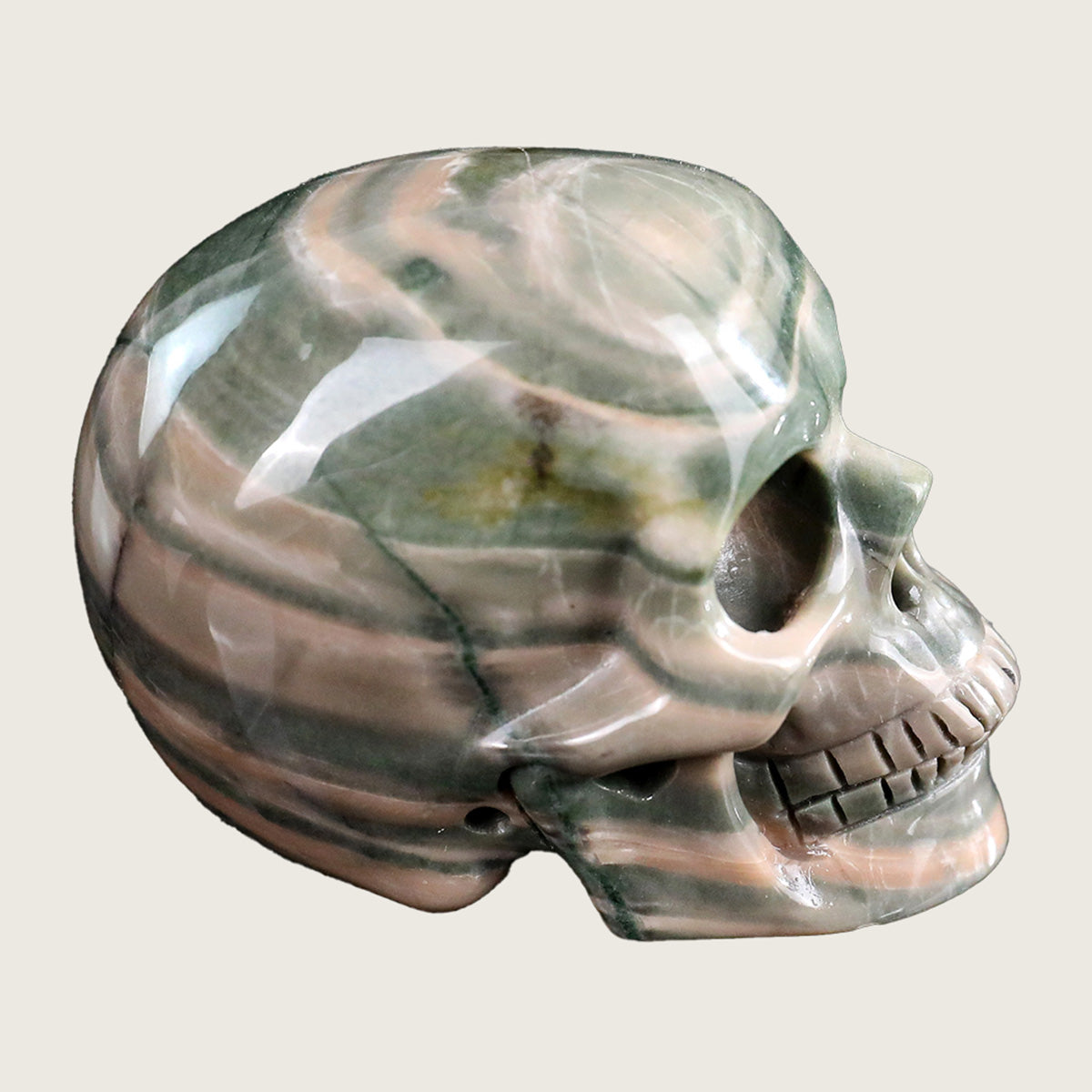 2.2" Nine Dragon Jade Human Skull Carving  #SKH22007