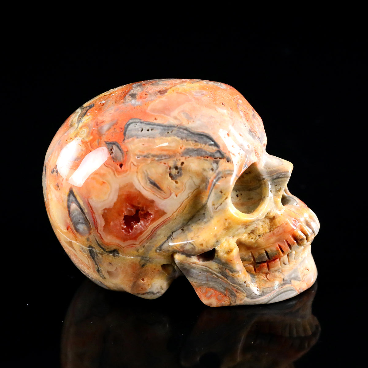 3.0" Crazy Agate Crystal Skull Carving  #SKH30107