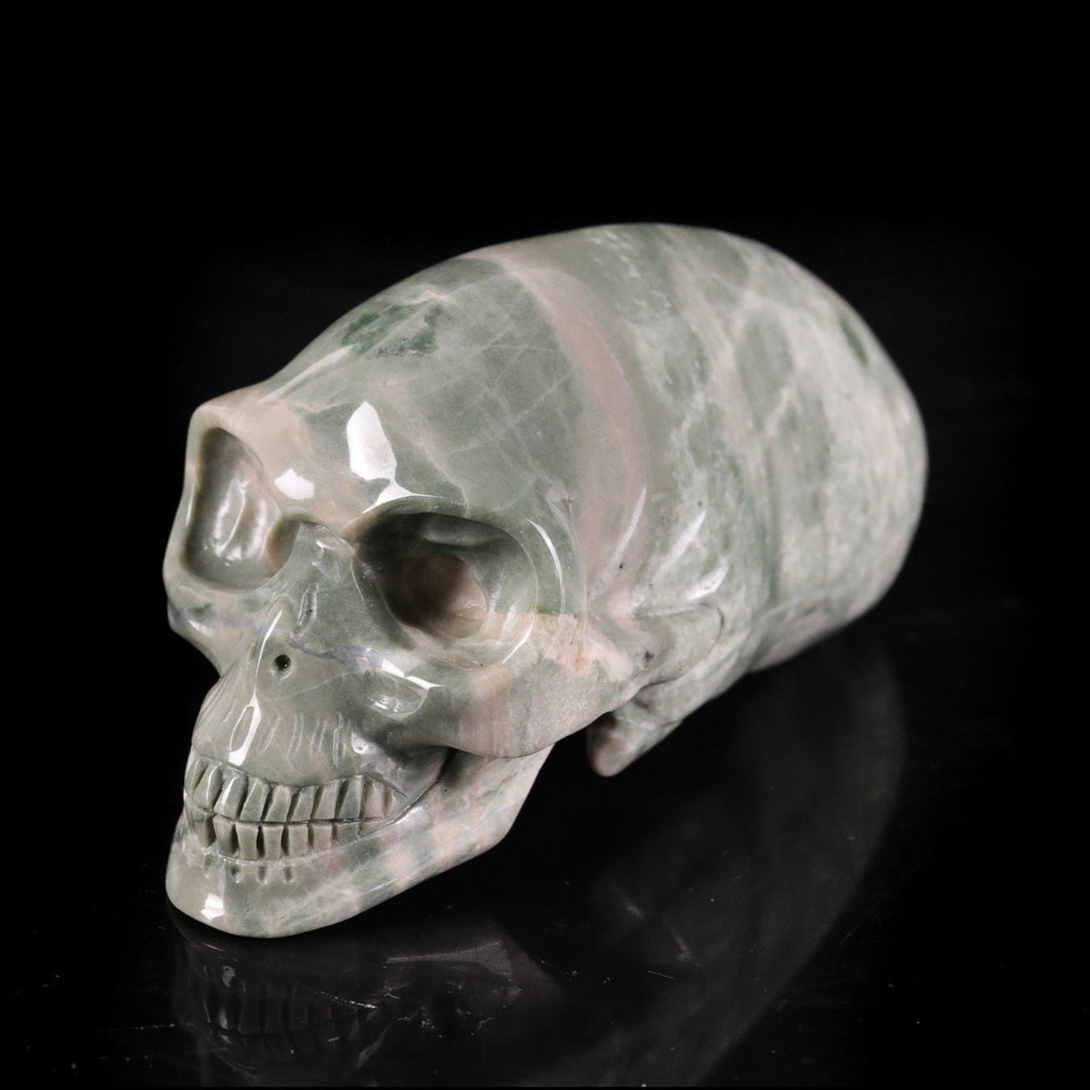 3.9" Jiulong Jade Maya Alien Skull Carving  #CSC0034