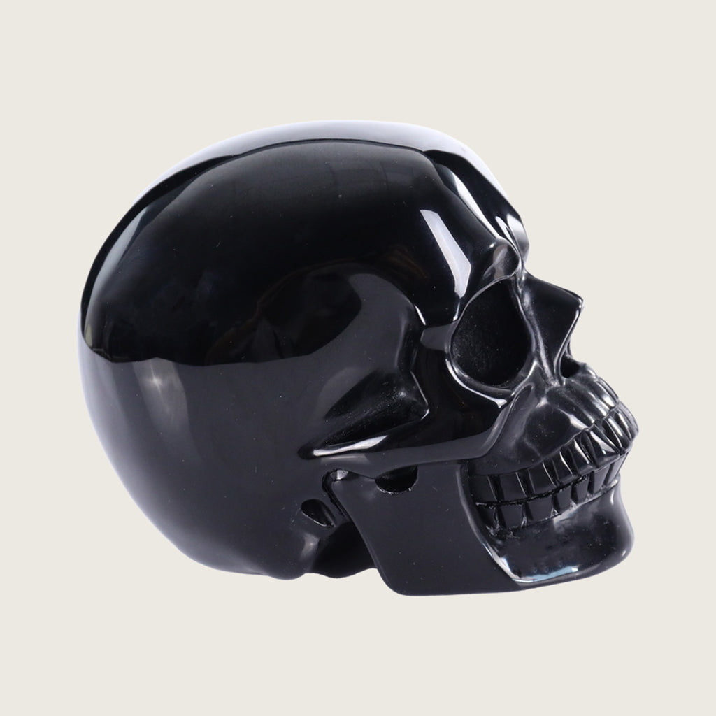 3.0" Black Obsidian Human Skull Carving  #SKH30025