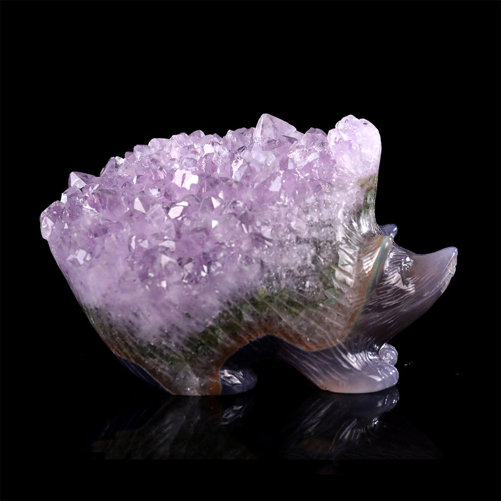 3.6" Amethyst Cluster Hedgehog Carving  #GDC0024
