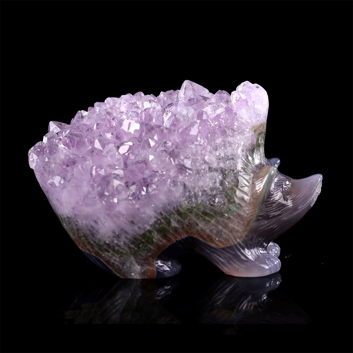 3.6"Amethyst Cluster Hedgehog Carving  #GDC0024