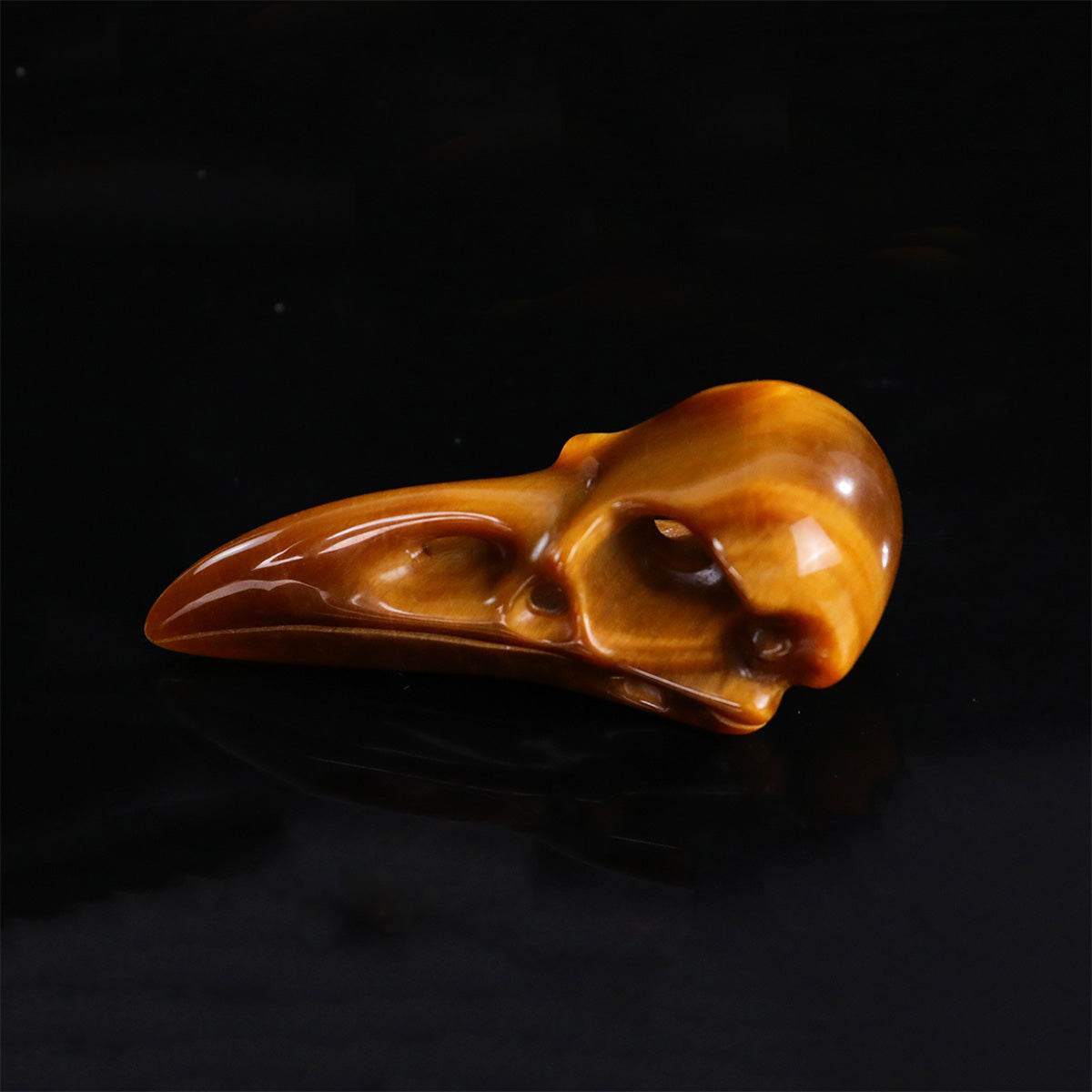2.5" Tiger's Eye Raven Skull Pendant Carving  #CSC0044
