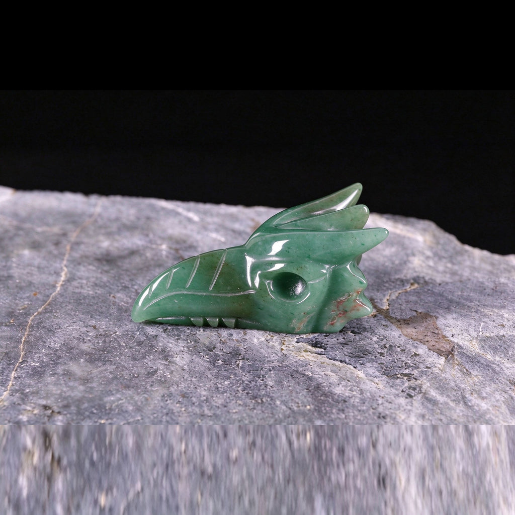2.5" Green Aventurine Phoenix Skull Carving  #CSC0024