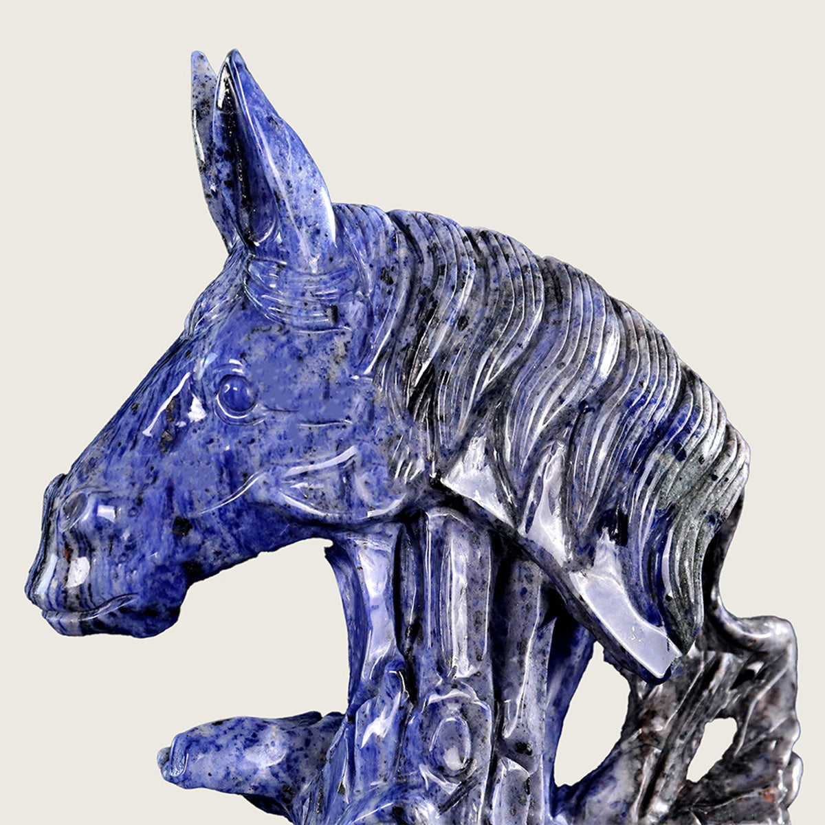 9.7" Sodalite Horse Head & Tree Stump Carving  #CTC0006