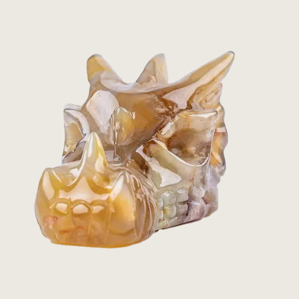 3.1" Sakura Agate Dragon Skull Carving  #CSC0007