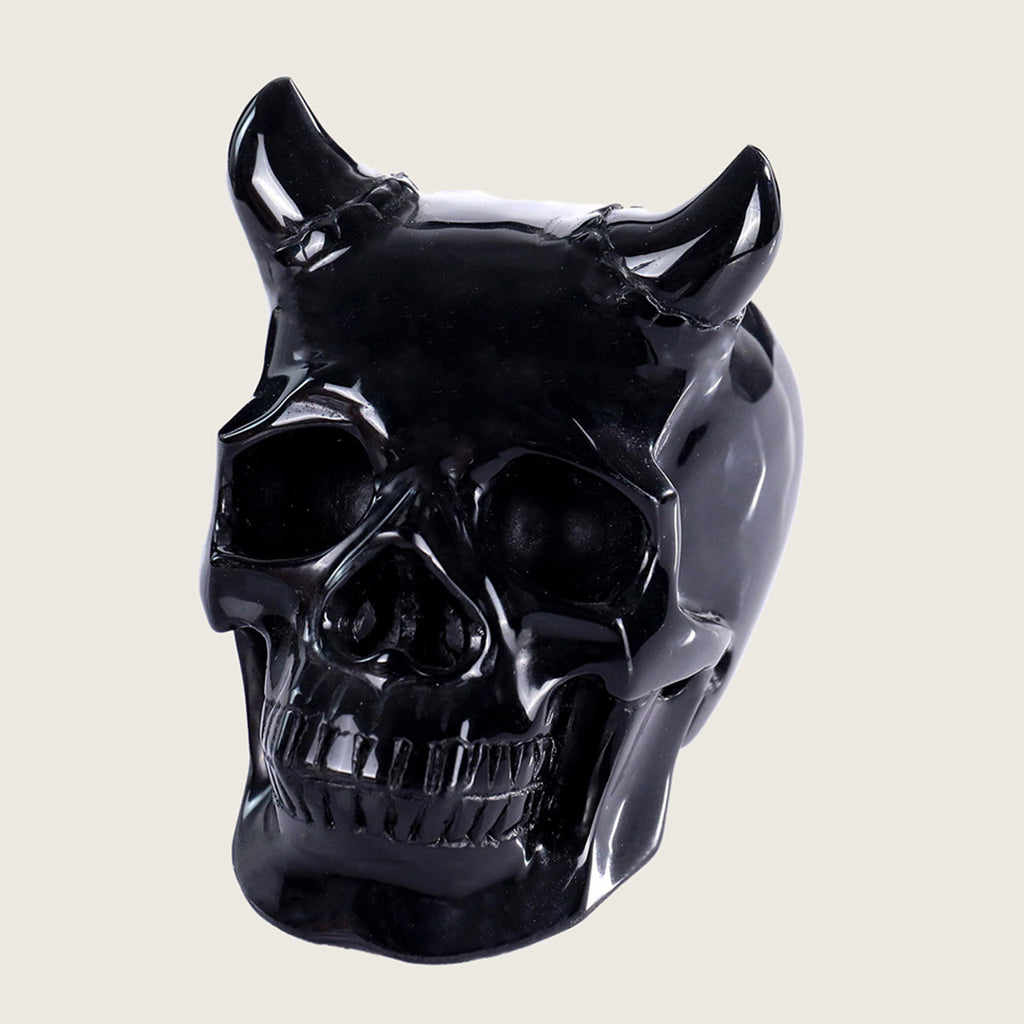 4.6" Black Obsidian Skull with Horn #SCS0009
