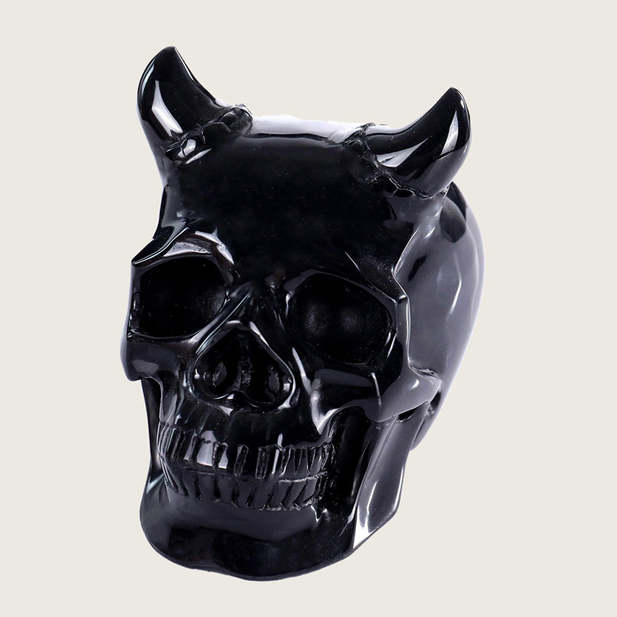 4.6" Black Obsidian Skull with Horn #SCS0009