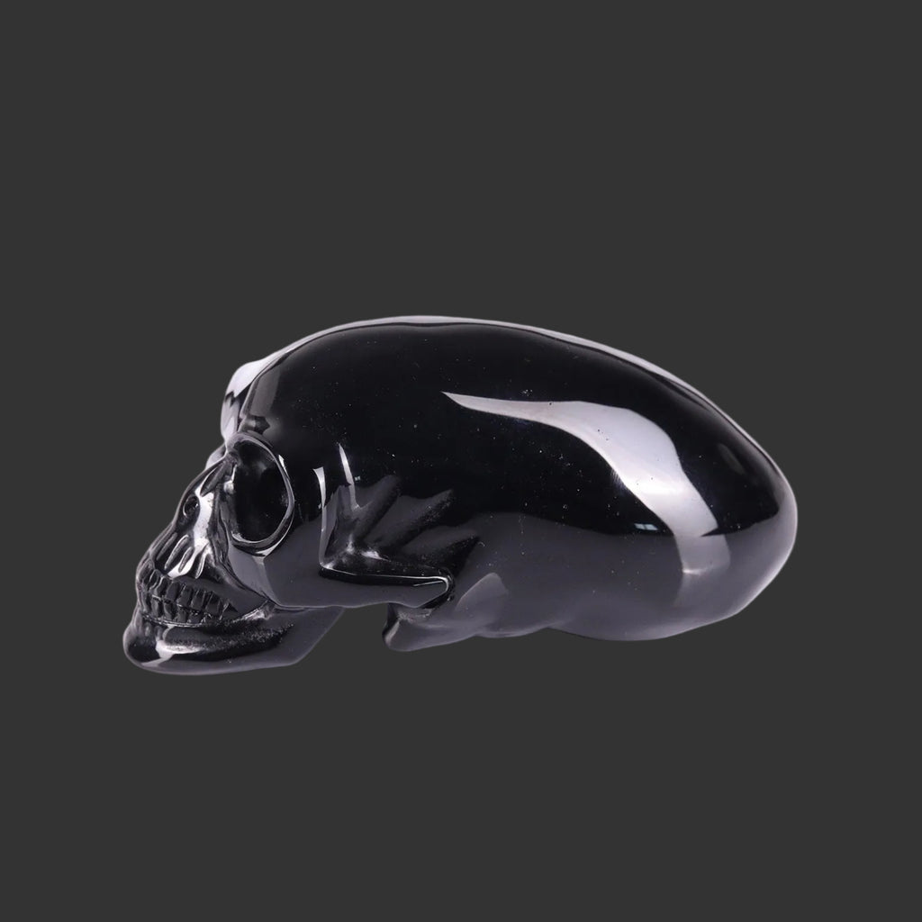 3.9" Black Obsidian Maya Alien Skull Carving  #CSC0033