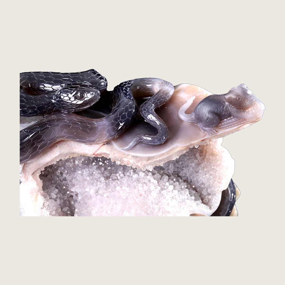 11.1" Druse Agate Snake & Mouse Carving  #GDC0013