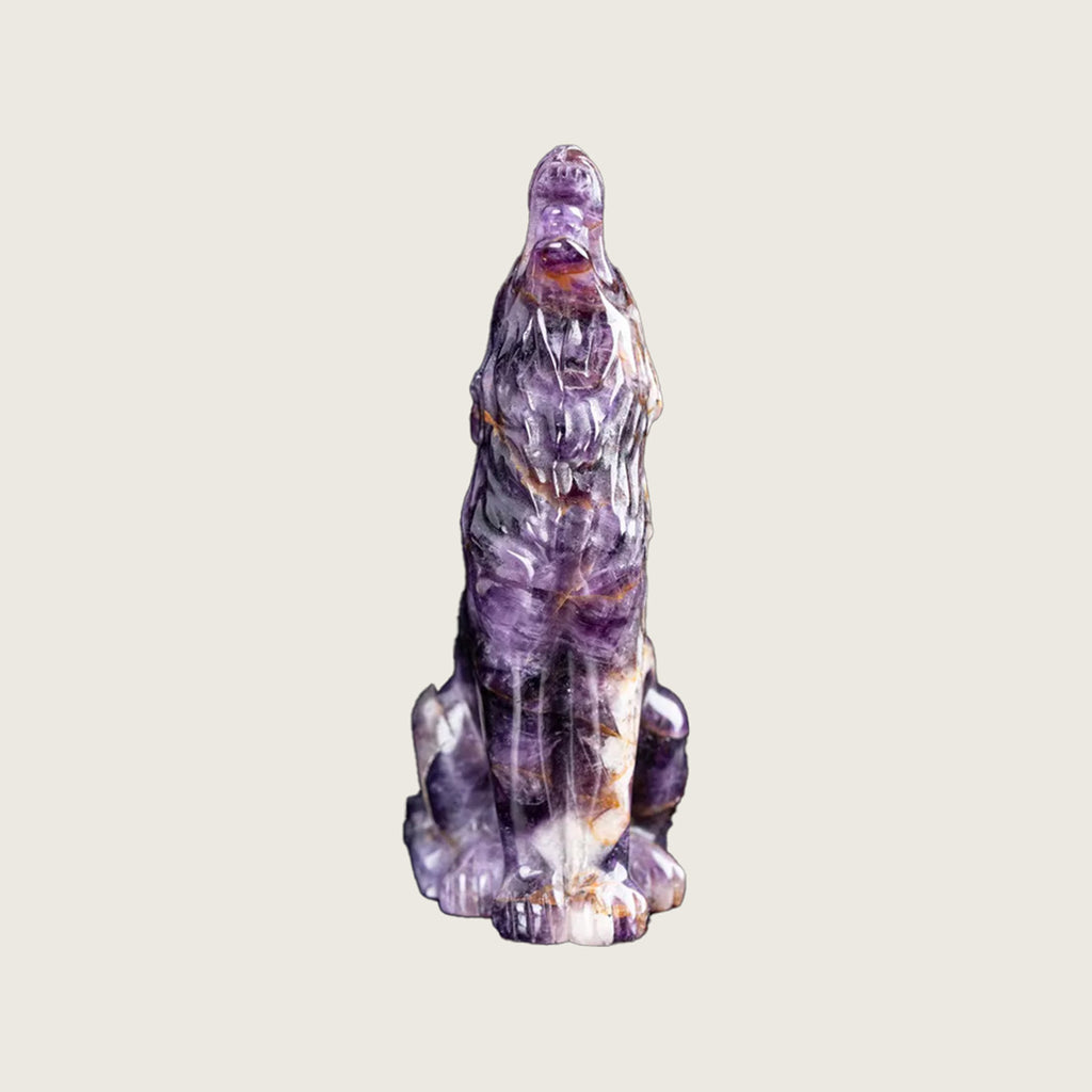 3.0" Amethyst Howling Wolf Carving  #CHA0022