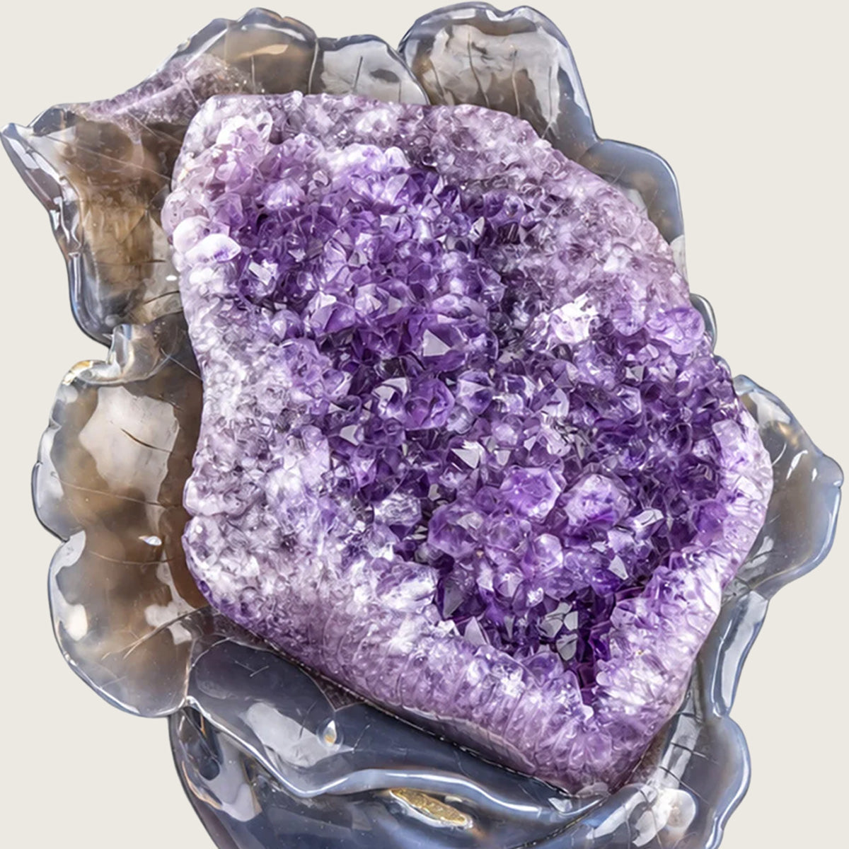 9.0"Amethyst Druse Agate Flower Sculpture Carving  #GDC0020