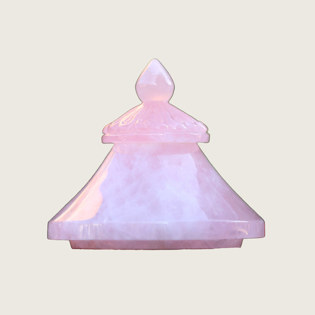 8.7" Rose Quartz Candy Bowl with Lid Carving  #CTC0004