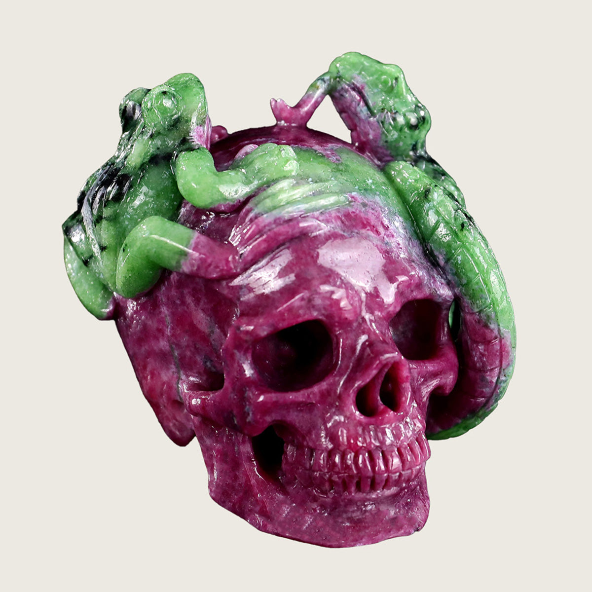 2.9" Ruby + Emerald Snake & Skull Carving  #SCS0002