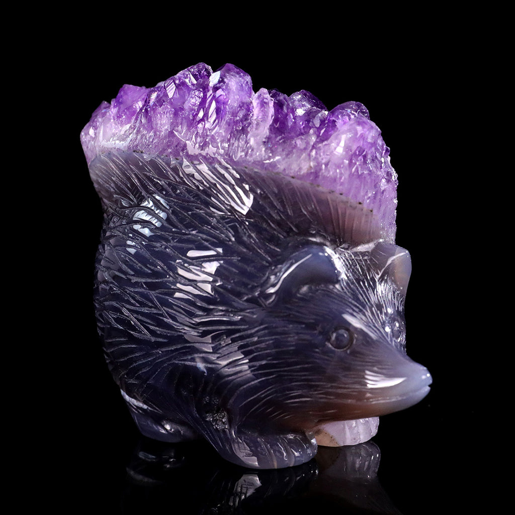 3.0" Amethyst Cluster Hedgehog Carving  #GDC0025