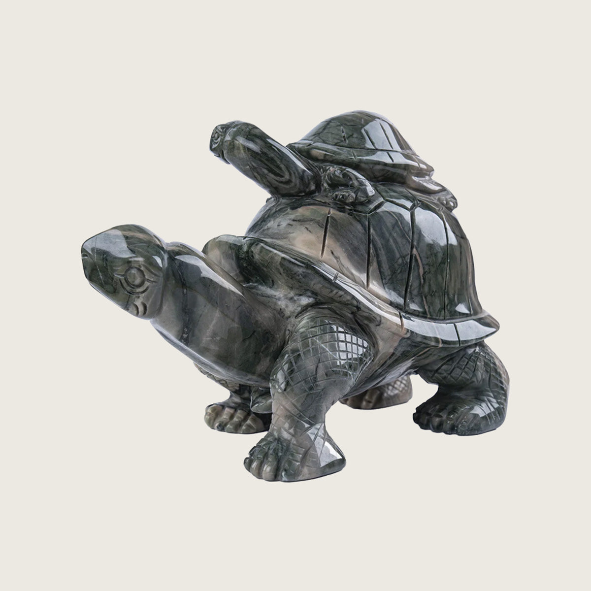 7.0" Jiulong Jade Mother & Baby Tortoise Carving  #CTC0040