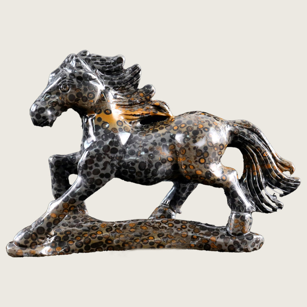 5.8" Leopard Skin Jasper Horse Carving  #CTC0024