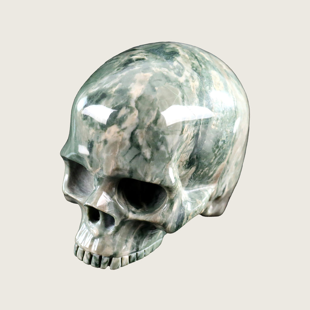 4.0" Nine Dragon Jade Jawless skull Carving  #CSC0015