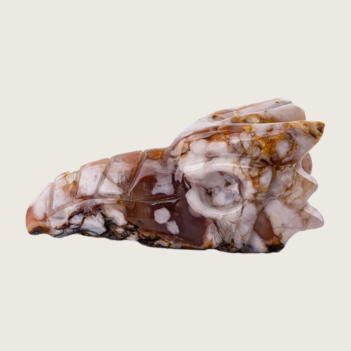 3.1" Sakura Agate Phoenix Skull Carving  #CSC0002