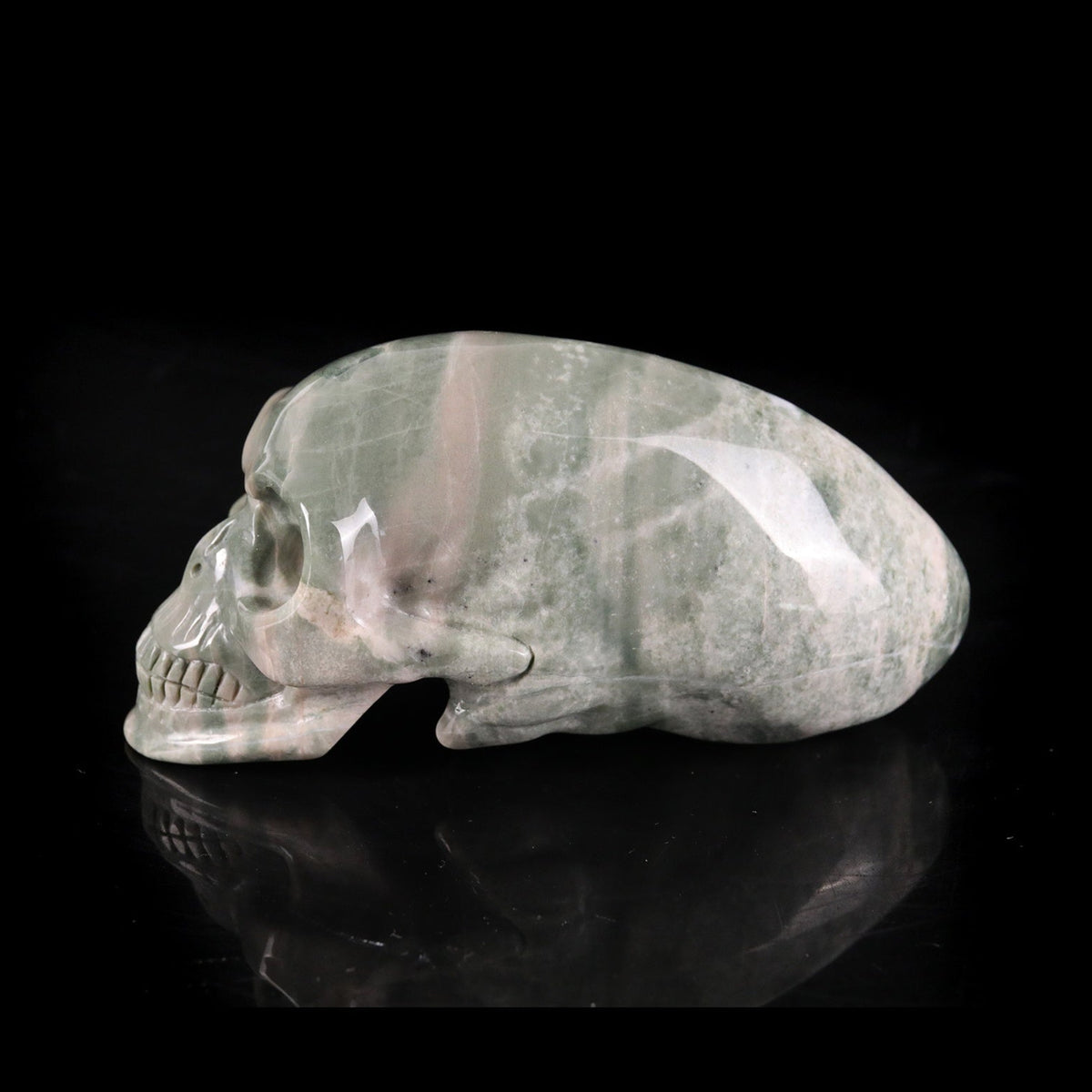 3.9" Jiulong Jade Maya Alien Skull Carving  #CSC0034