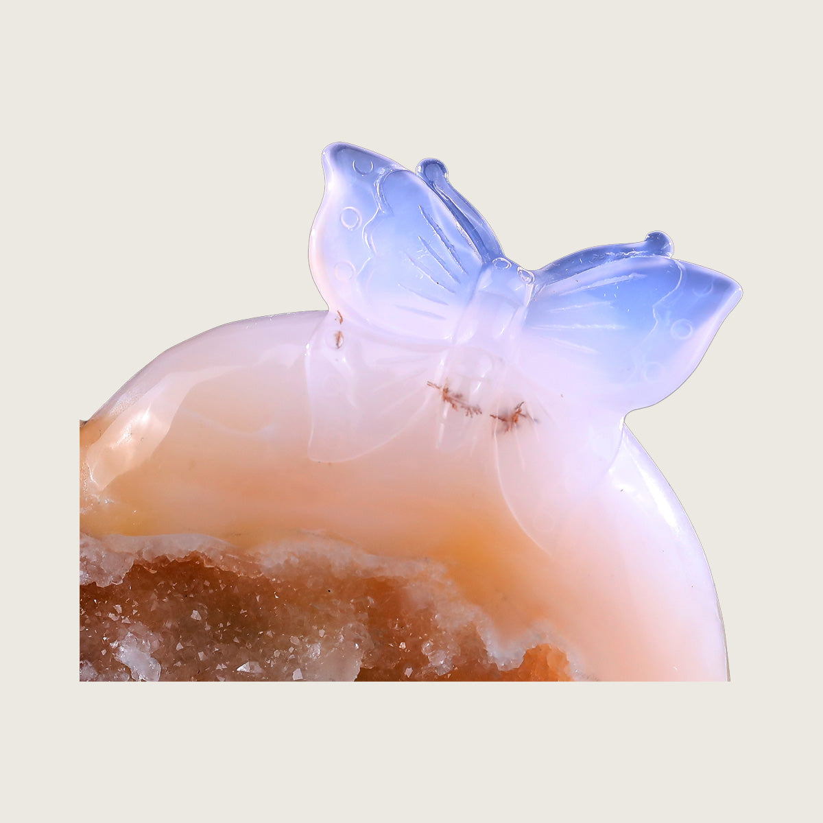 5.5" Blue Chalcedony Heart with Butterfly Carving  #CTC0021
