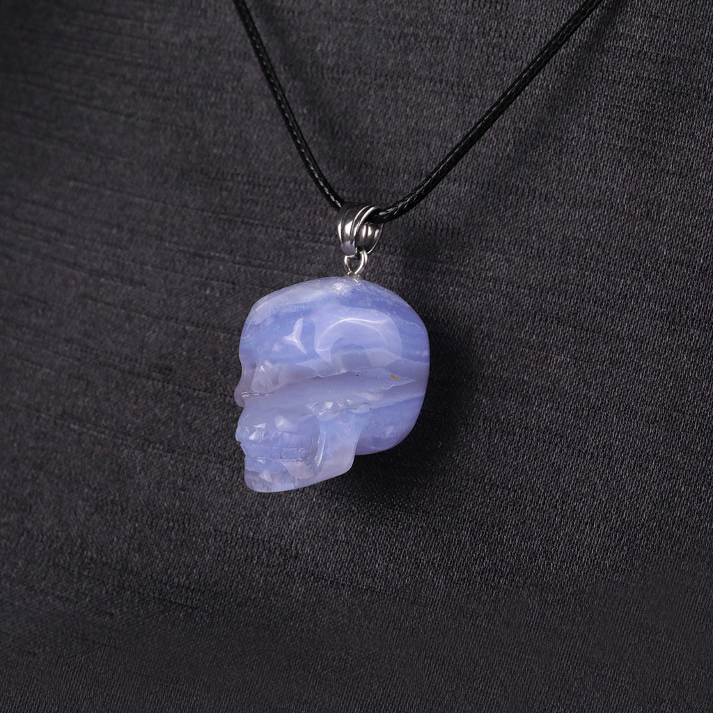 1.1" Blue Lace Agate Skull Pendant Carving  #CSC0051