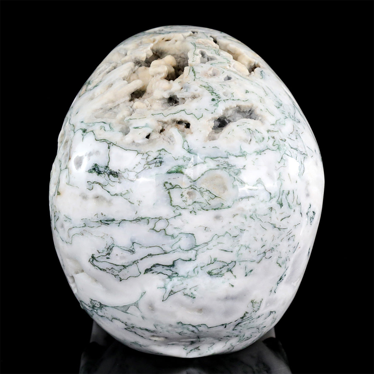 9.0" Moss Agate Crystal Skull Carving  #SCS0029