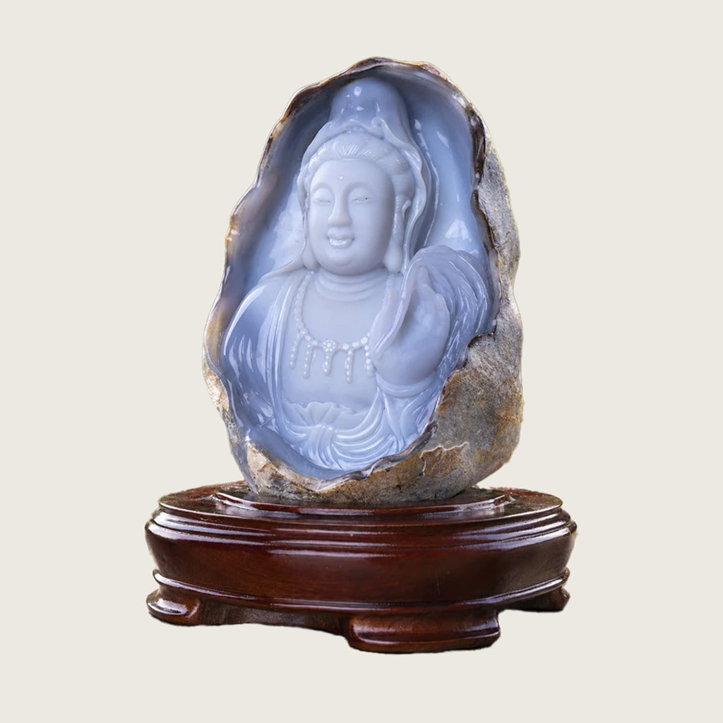 7.2" Blue Chalcedony Kwan-Yin Sculpture Carving  #CTC0039