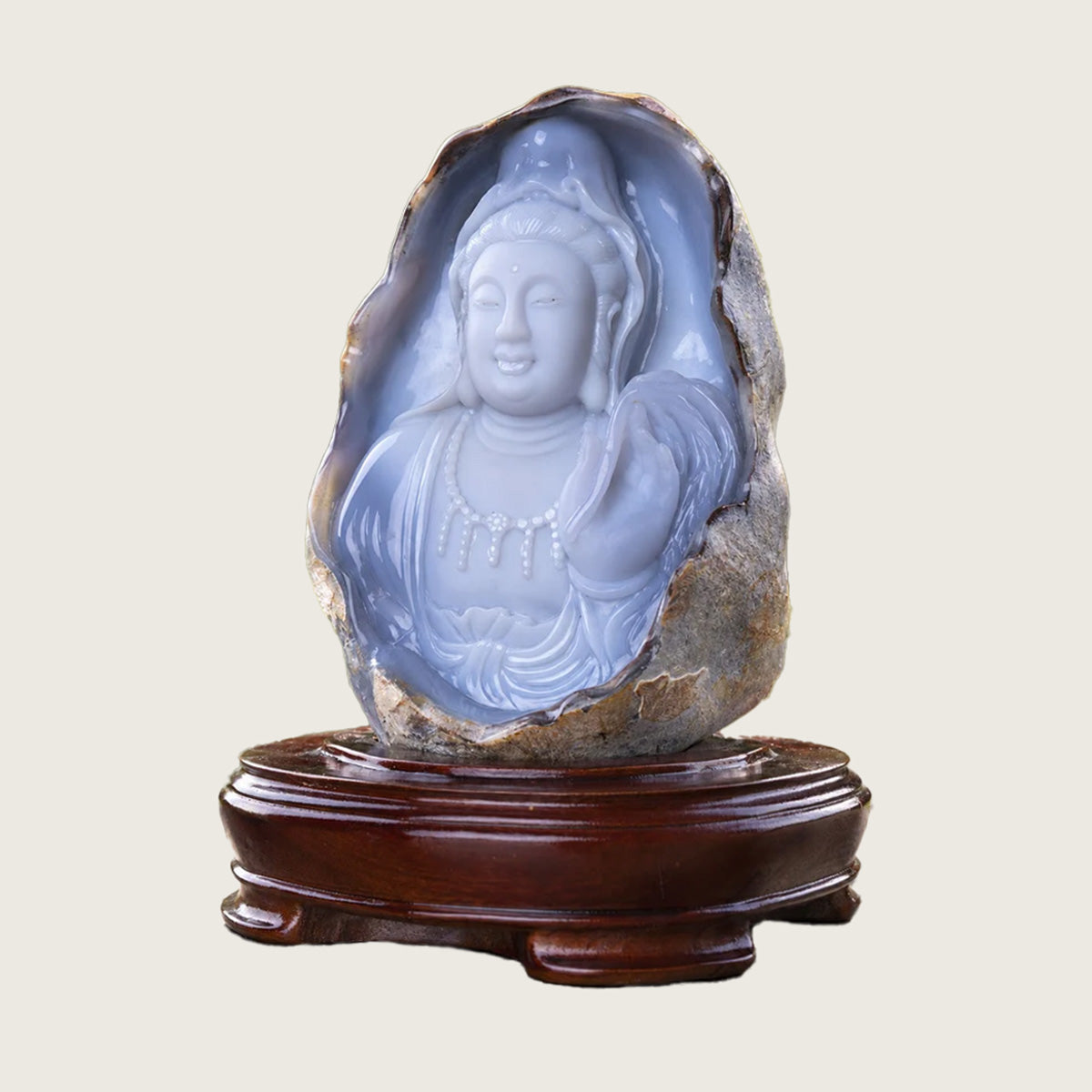 7.2" Blue Chalcedony Kwan-Yin Sculpture Carving  #CTC0039
