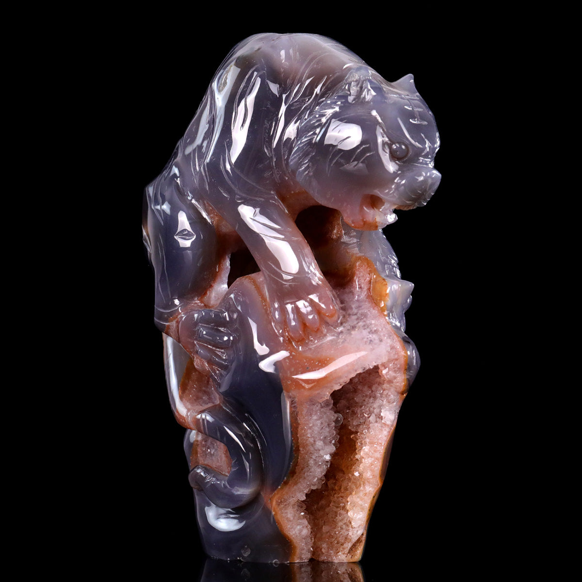 5.0"Geode Agate Crystal Tiger Carving  #GDC0028
