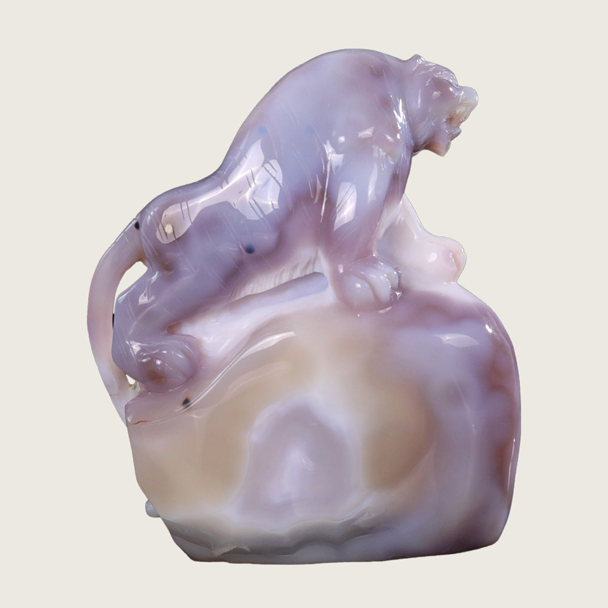 5.2" Amethyst Druse Agate Leopard Carving  #GDC0016