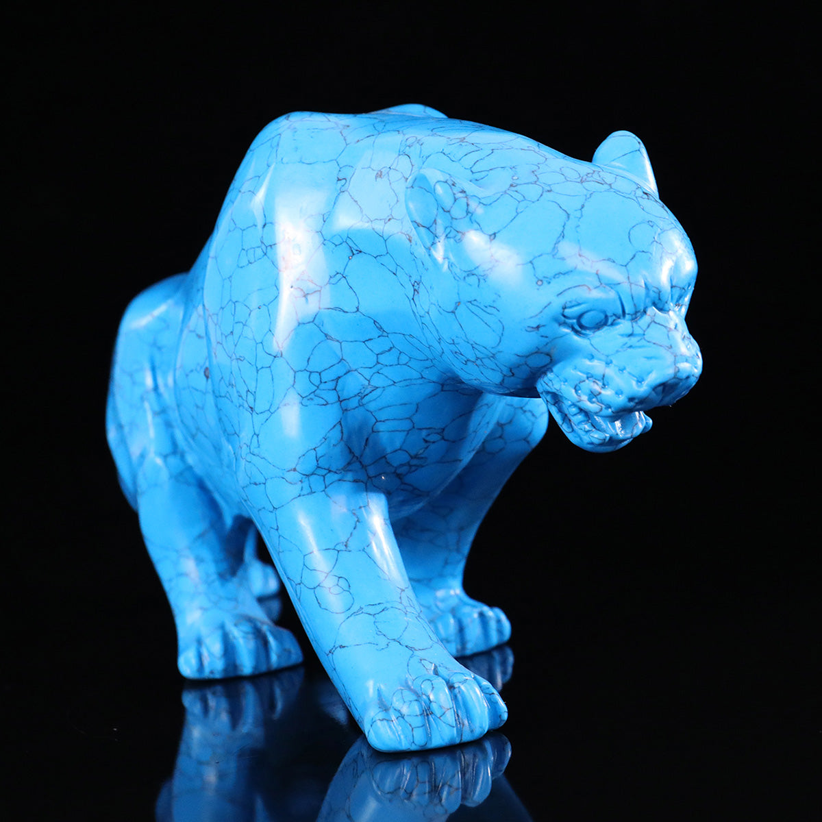 12.0" Synthetic Turquoise Leopard Carving  #CTC0065